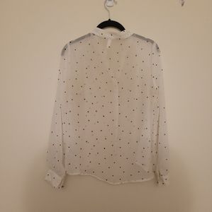 Xhilaration White with Black Dots Sheer Button Down Top, small